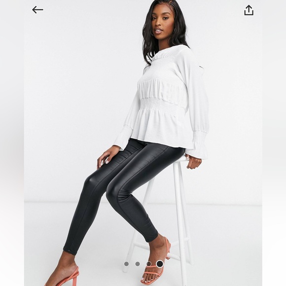 White chiffon scrunchy peasant blouse comfy office - Picture 4 of 6